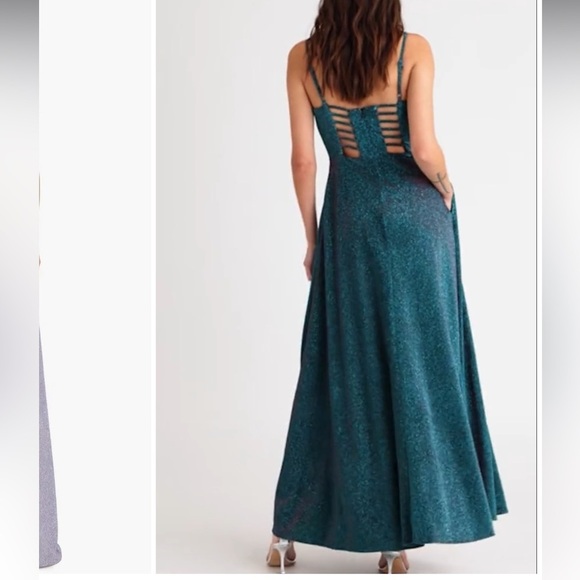 Morgan and Co Teal and Pink Evening Gown Cage Back Full Skirt Maxi Dress SZ XS - Picture 2 of 16